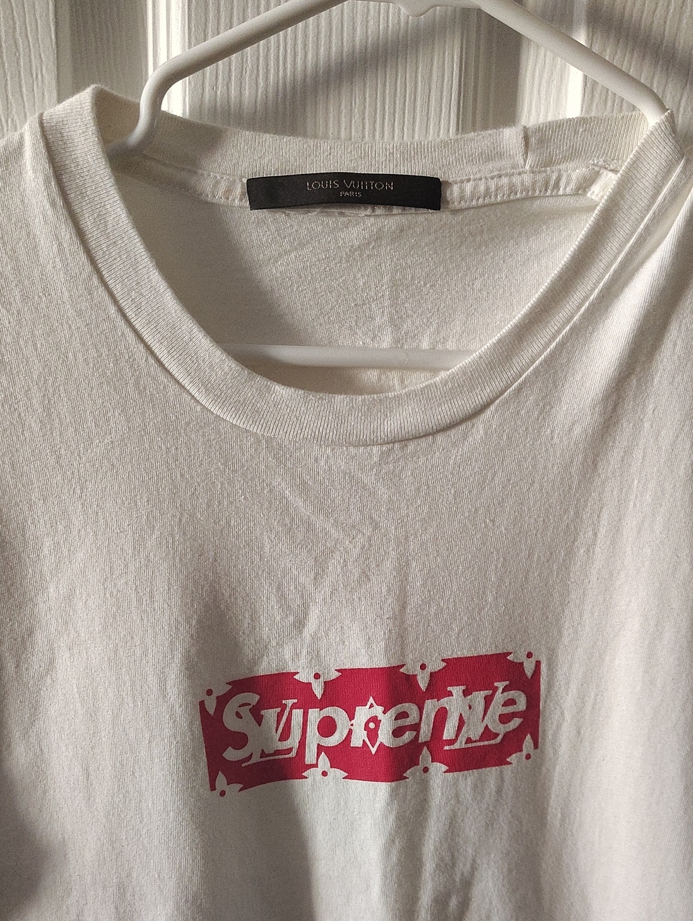 Louis Vuitton White Tee with Red- Box Logo SUPREME LG